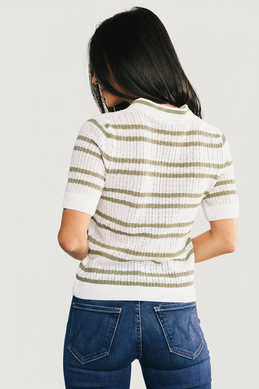 Bahía Knit Stripe Top | Baltic Born Sage + Off White