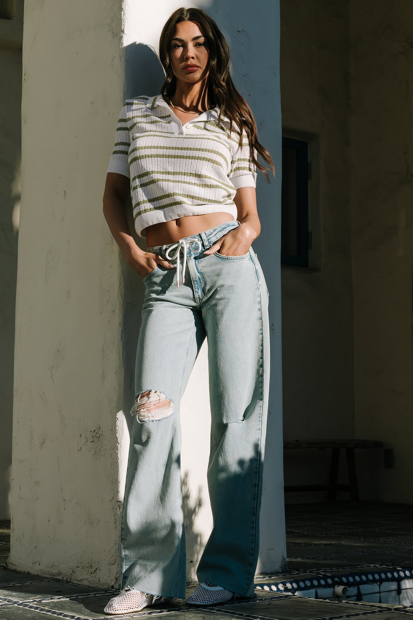 Bahía Knit Stripe Top | Baltic Born Sage + Off White
