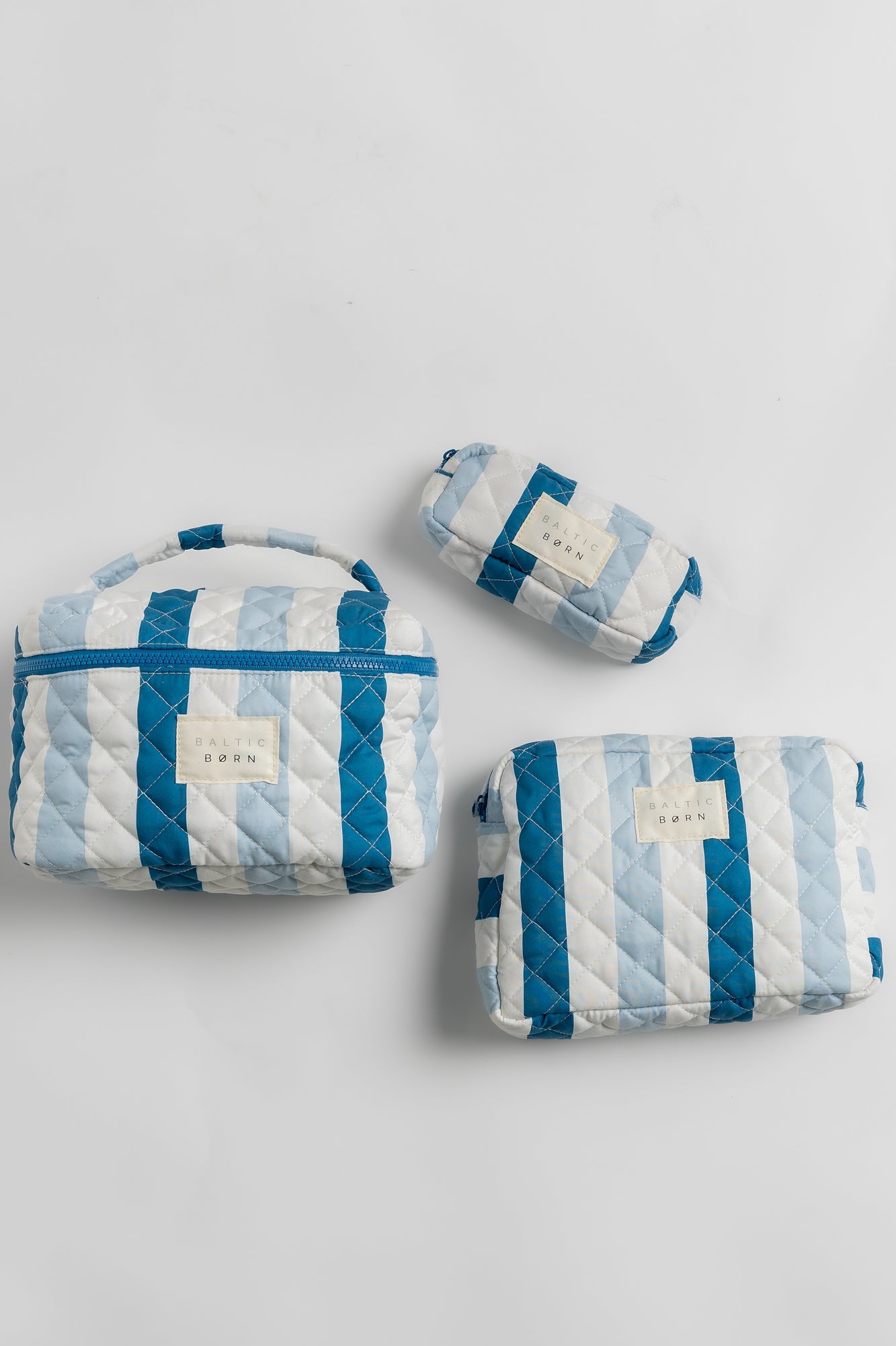 Kelani Quilted Cosmetic Bag Set | Baltic Born Blue Stripe
