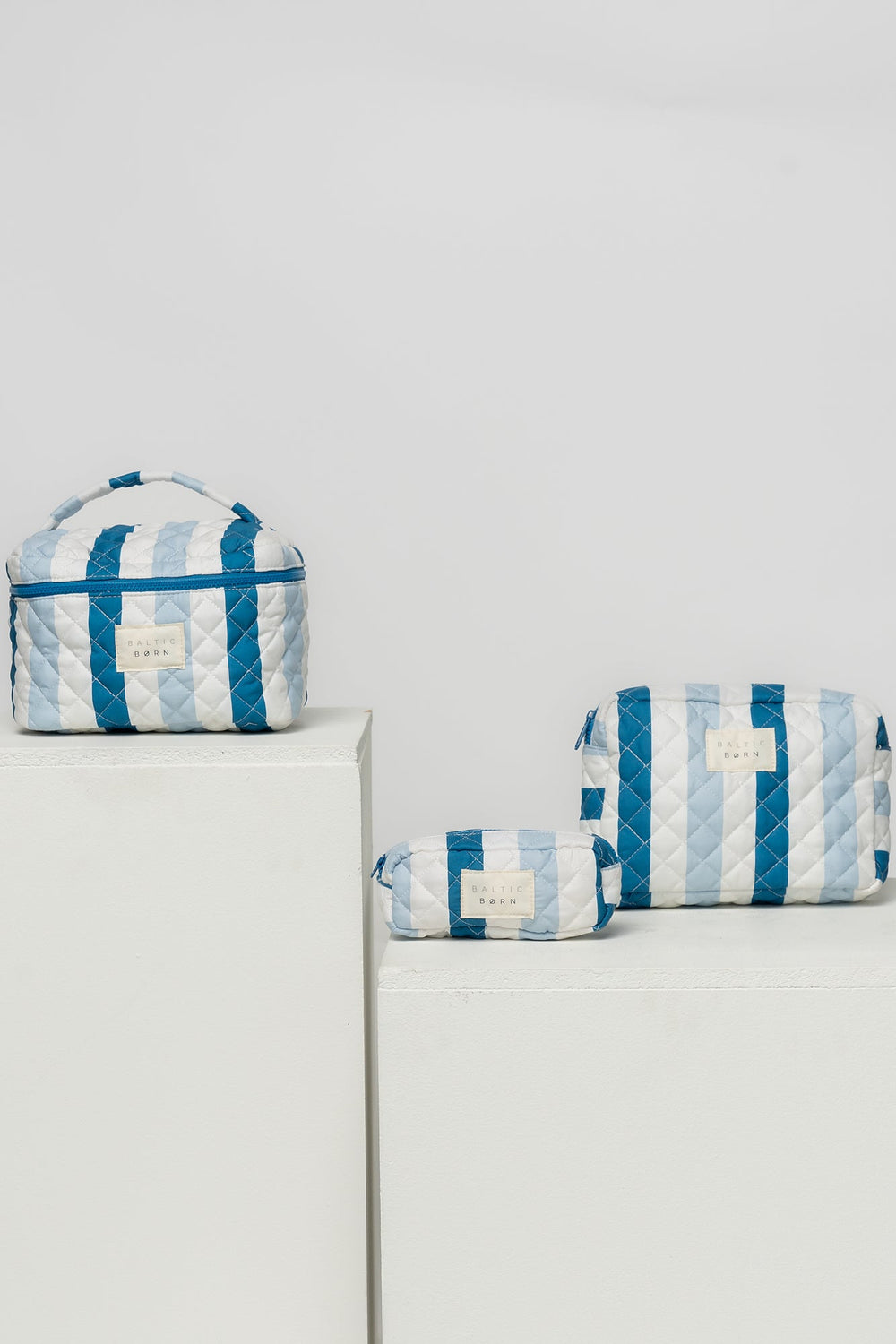Kelani Quilted Cosmetic Bag Set | Baltic Born Blue Stripe