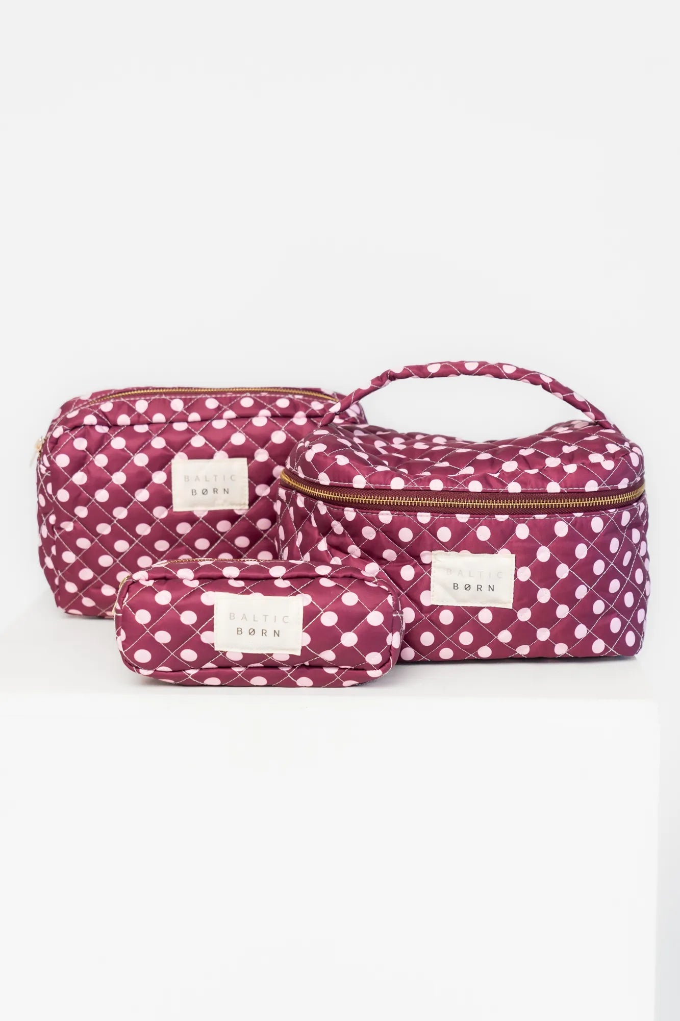Kelani Quilted Cosmetic Bag Set | Baltic Born Berry + Pink