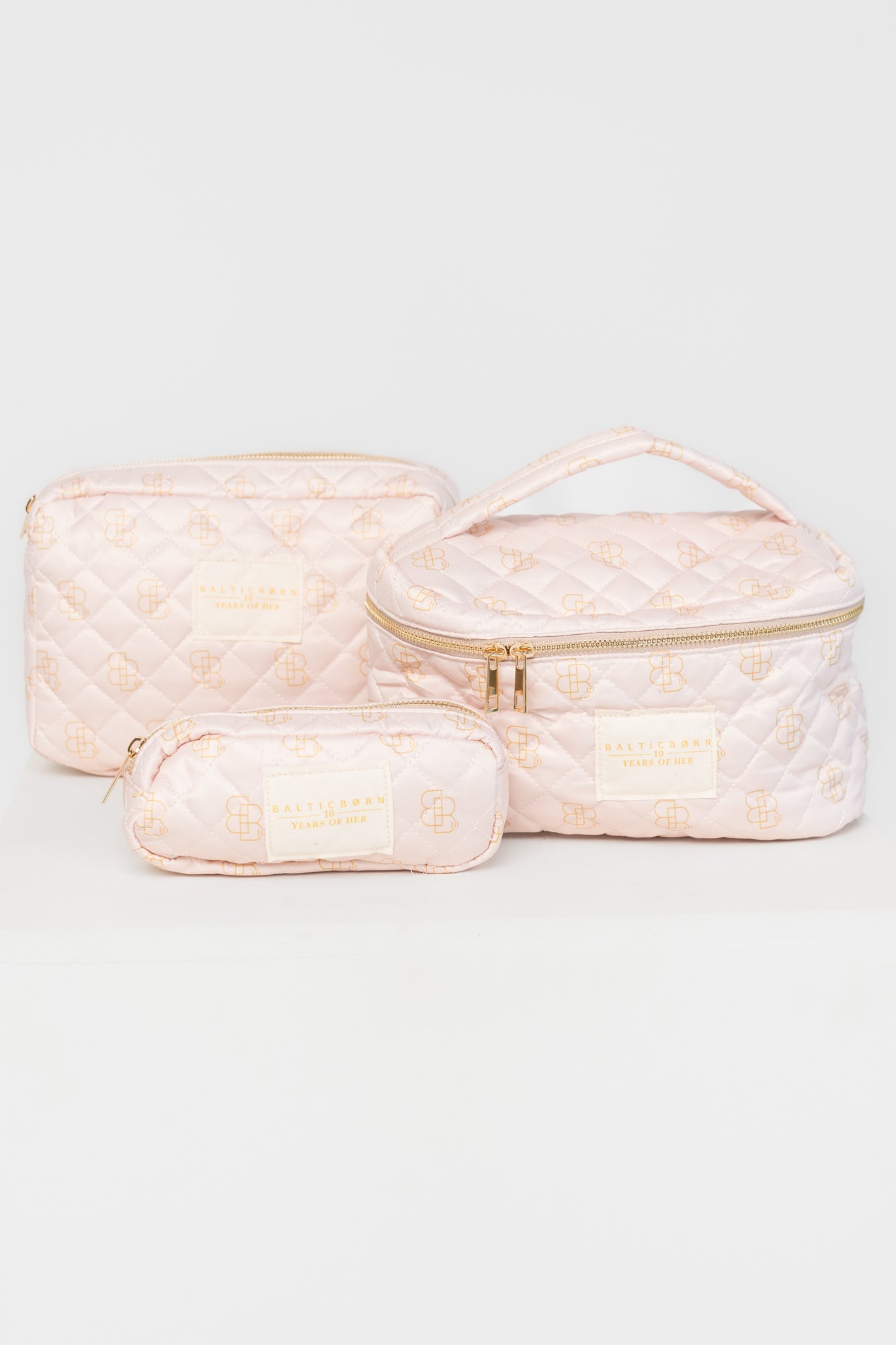 Kelani Quilted Cosmetic Bag Set | Baltic Born Pink