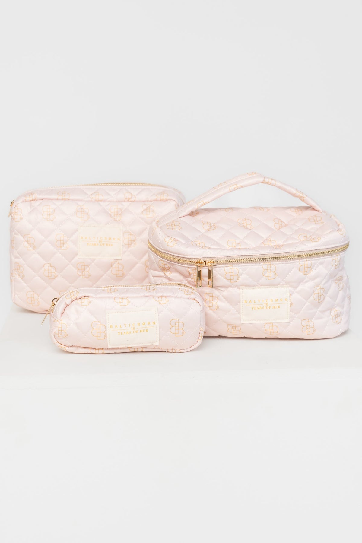 Kelani Quilted Cosmetic Bag Set | Baltic Born Pink