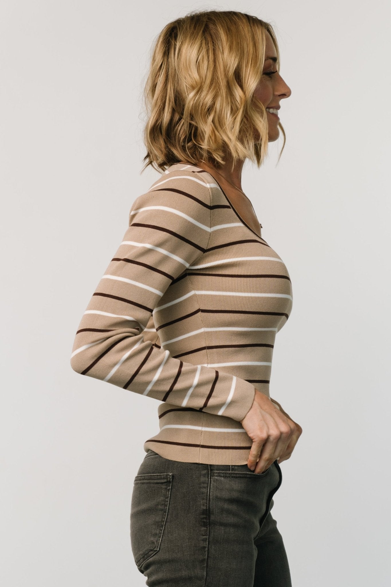 Kaylee Long Sleeve Top | Baltic Born Taupe Stripe