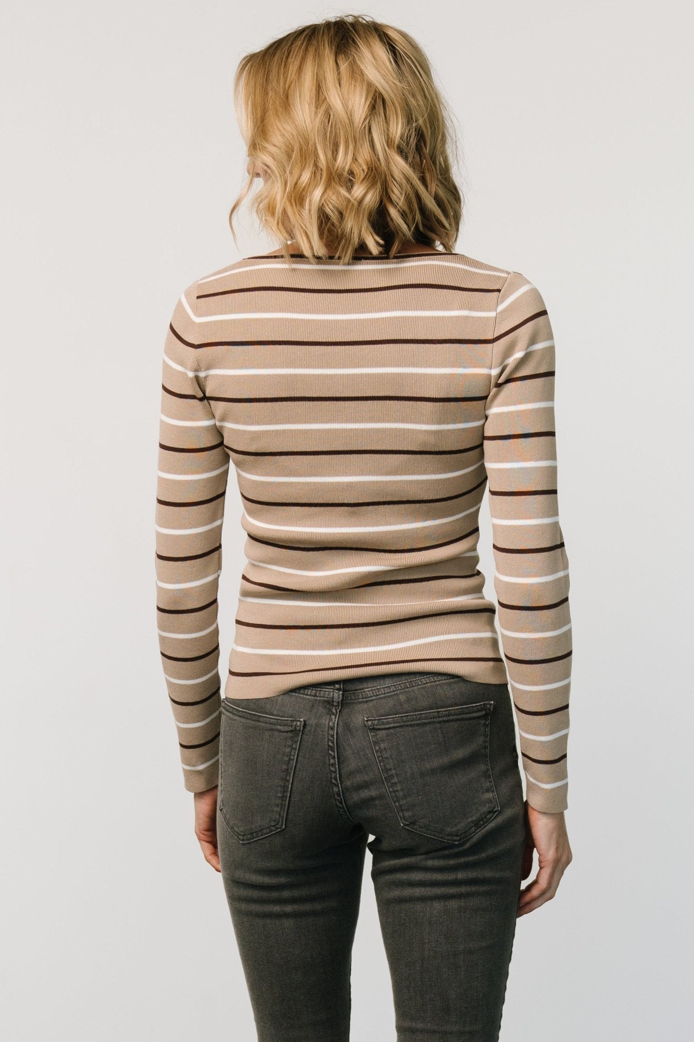 Kaylee Long Sleeve Top | Baltic Born Taupe Stripe