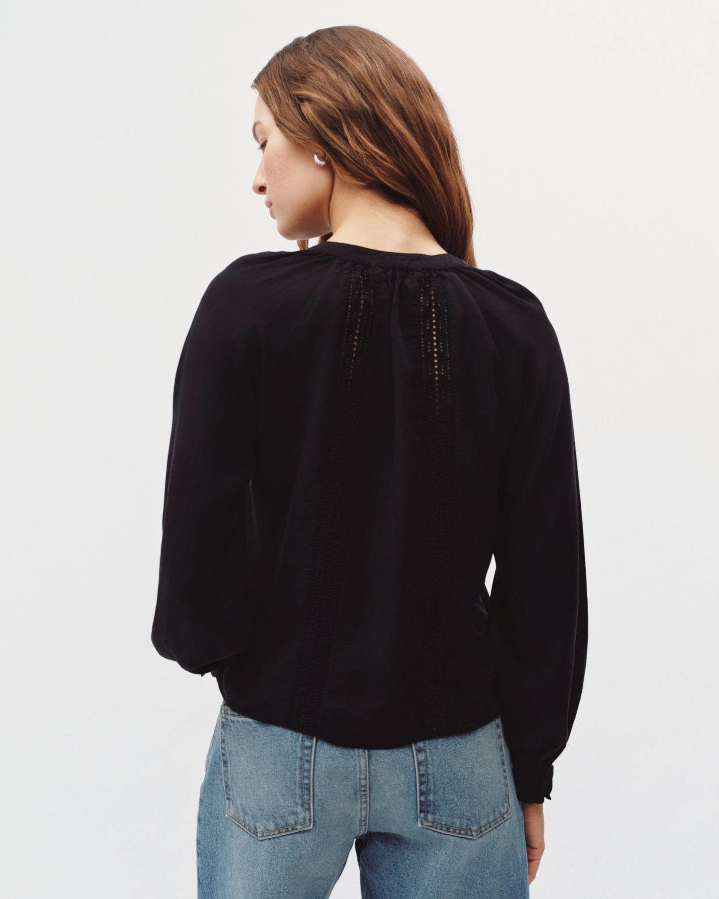 Bella Dahl Raglan Sleeve Top With Lace Inset - Black