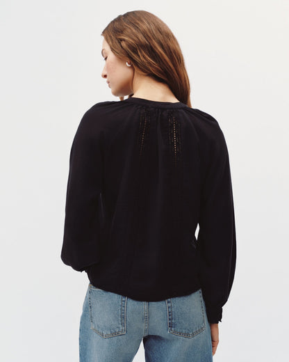 Bella Dahl Raglan Sleeve Top With Lace Inset - Black