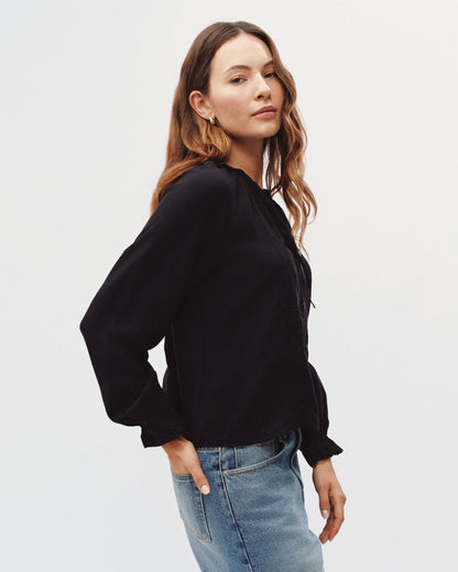 Bella Dahl Raglan Sleeve Top With Lace Inset - Black