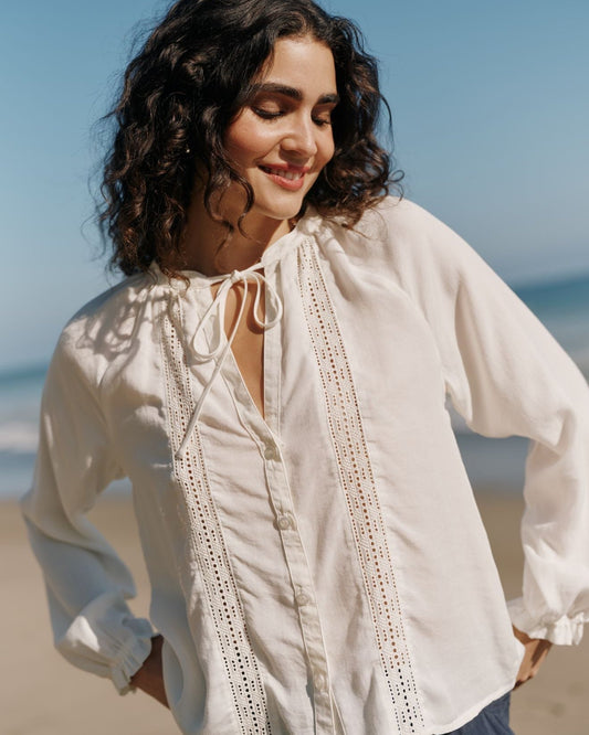 Bella Dahl Raglan Sleeve Top With Lace Inset - Ivory