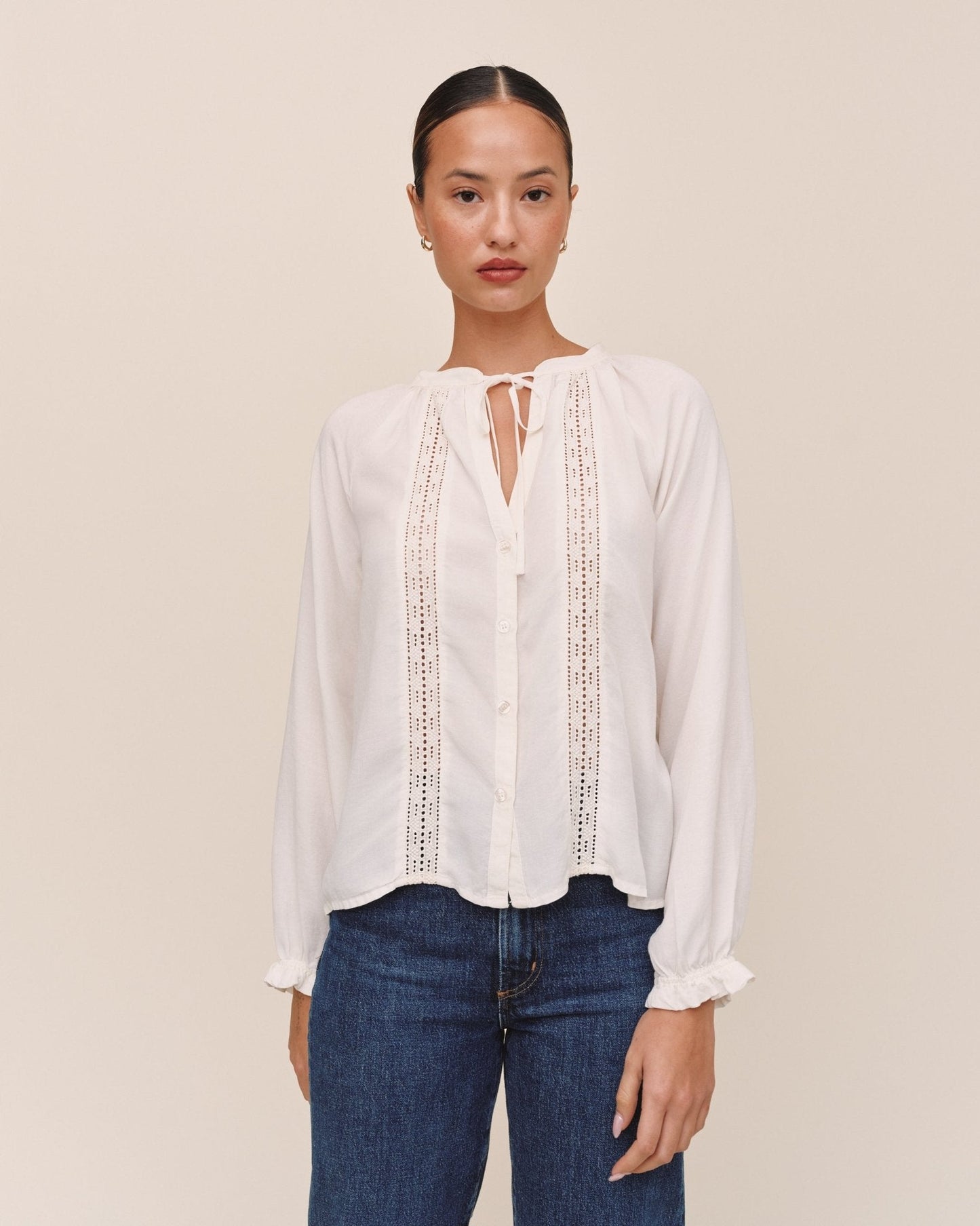 Bella Dahl Raglan Sleeve Top With Lace Inset - Ivory