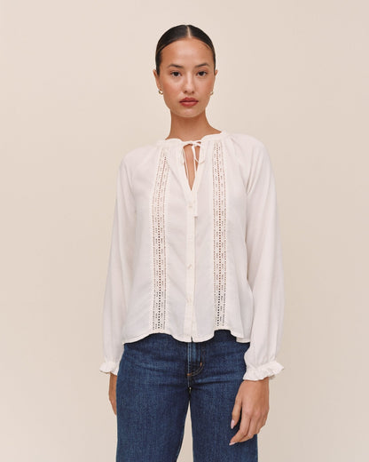 Bella Dahl Raglan Sleeve Top With Lace Inset - Ivory