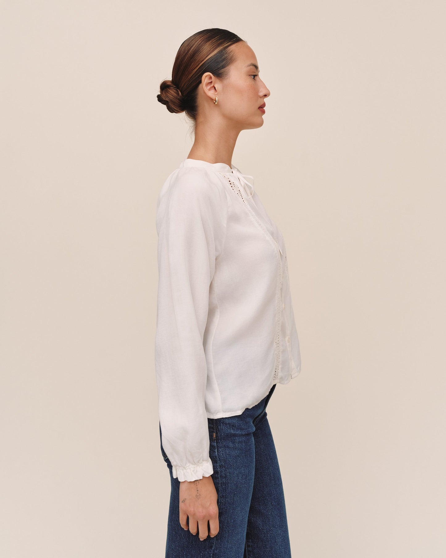 Bella Dahl Raglan Sleeve Top With Lace Inset - Ivory