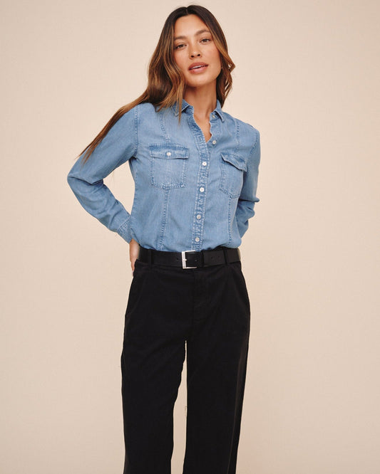 Bella Dahl Long Sleeve Seamed Shirt - Indigo Harbor Wash