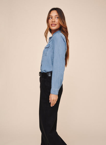 Bella Dahl Long Sleeve Seamed Shirt - Indigo Harbor Wash