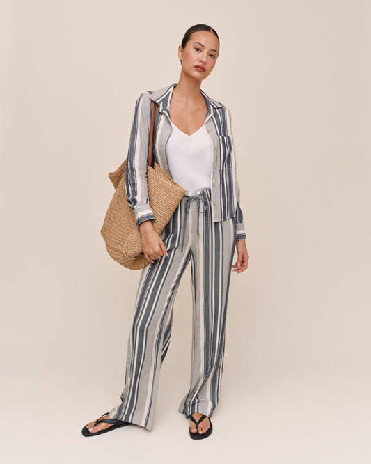 Bella Dahl Long Sleeve Crop Pocket Shirt - Worn Navy Stripe