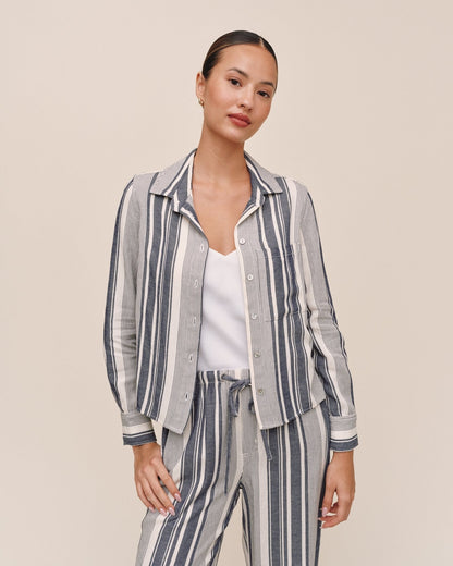 Bella Dahl Long Sleeve Crop Pocket Shirt - Worn Navy Stripe