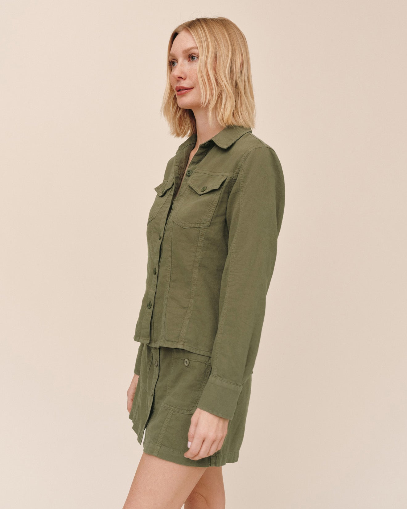 Bella Dahl Fitted Trucker Shirt - Olive Green