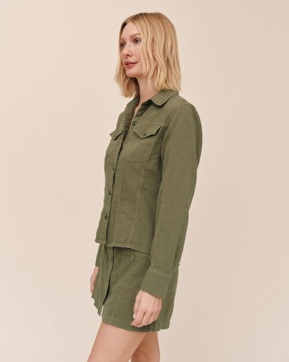Bella Dahl Fitted Trucker Shirt - Olive Green