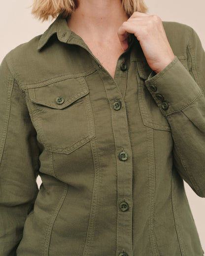 Bella Dahl Fitted Trucker Shirt - Olive Green