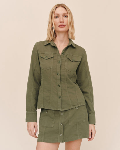Bella Dahl Fitted Trucker Shirt - Olive Green