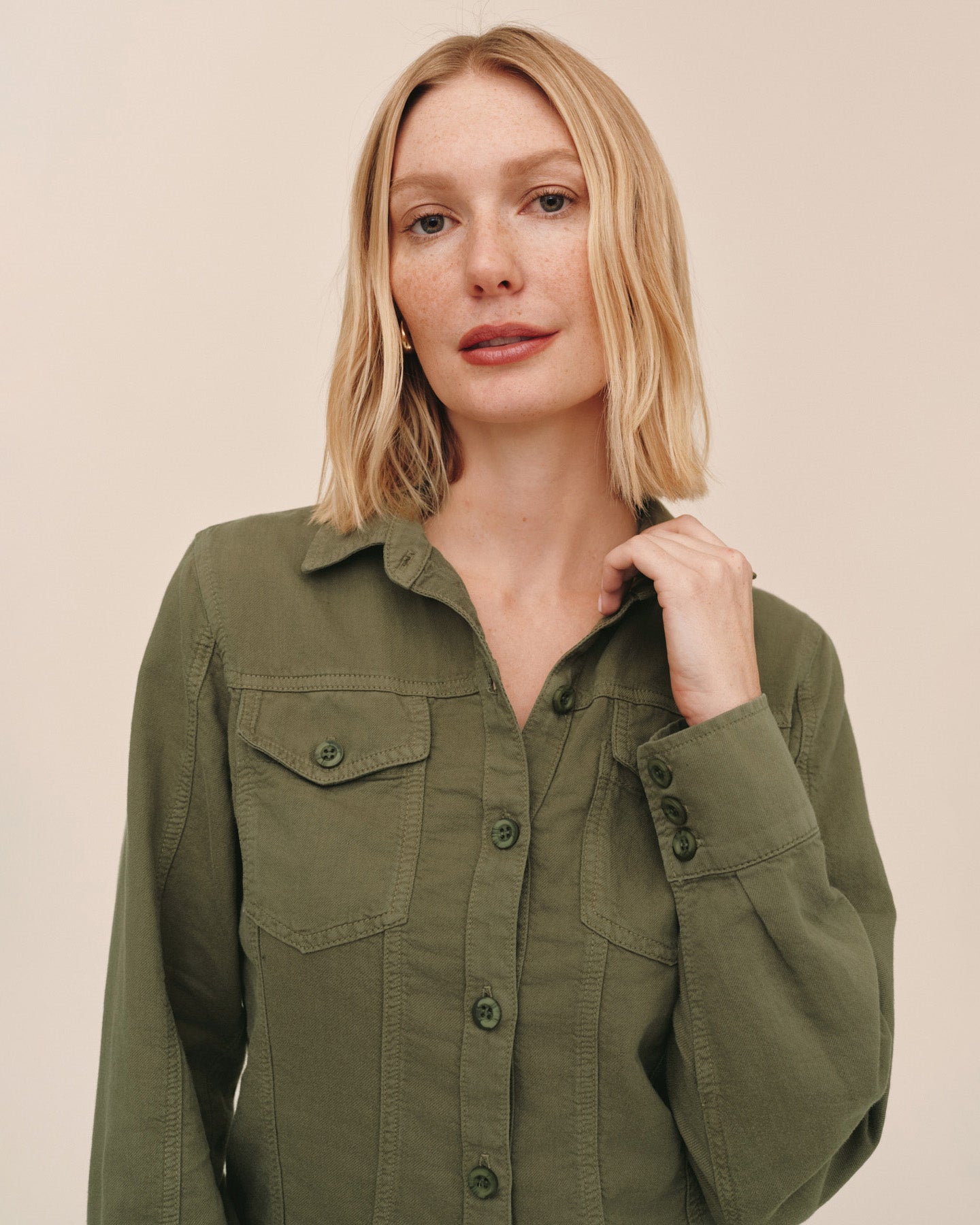Bella Dahl Fitted Trucker Shirt - Olive Green