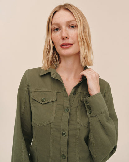 Bella Dahl Fitted Trucker Shirt - Olive Green