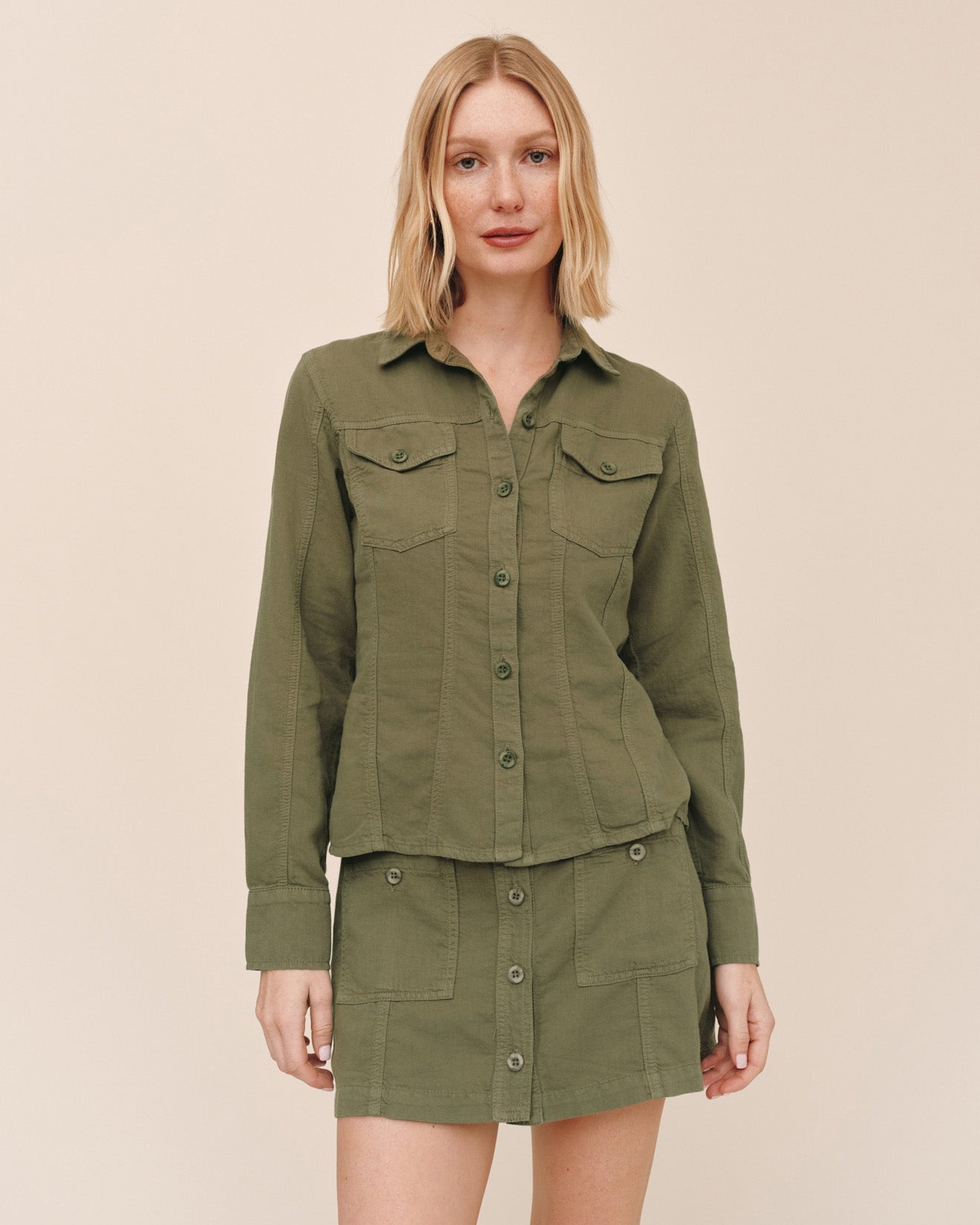Bella Dahl Fitted Trucker Shirt - Olive Green