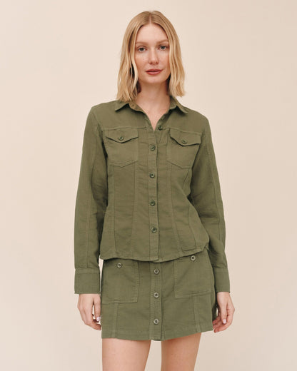 Bella Dahl Fitted Trucker Shirt - Olive Green