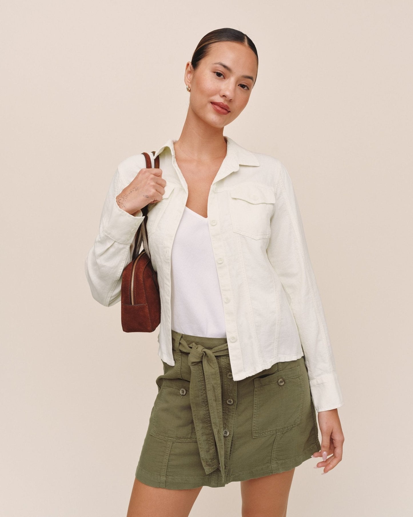 Bella Dahl Fitted Trucker Shirt - Ivory