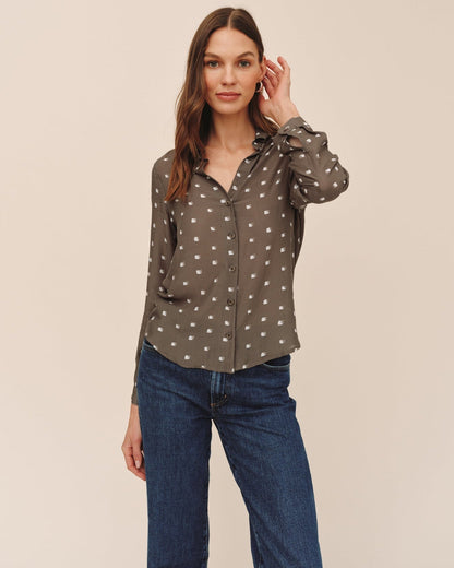 Bella Dahl Classic Button Down - Olive Mosaic Print