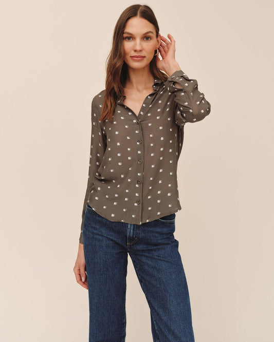 Bella Dahl Classic Button Down - Olive Mosaic Print