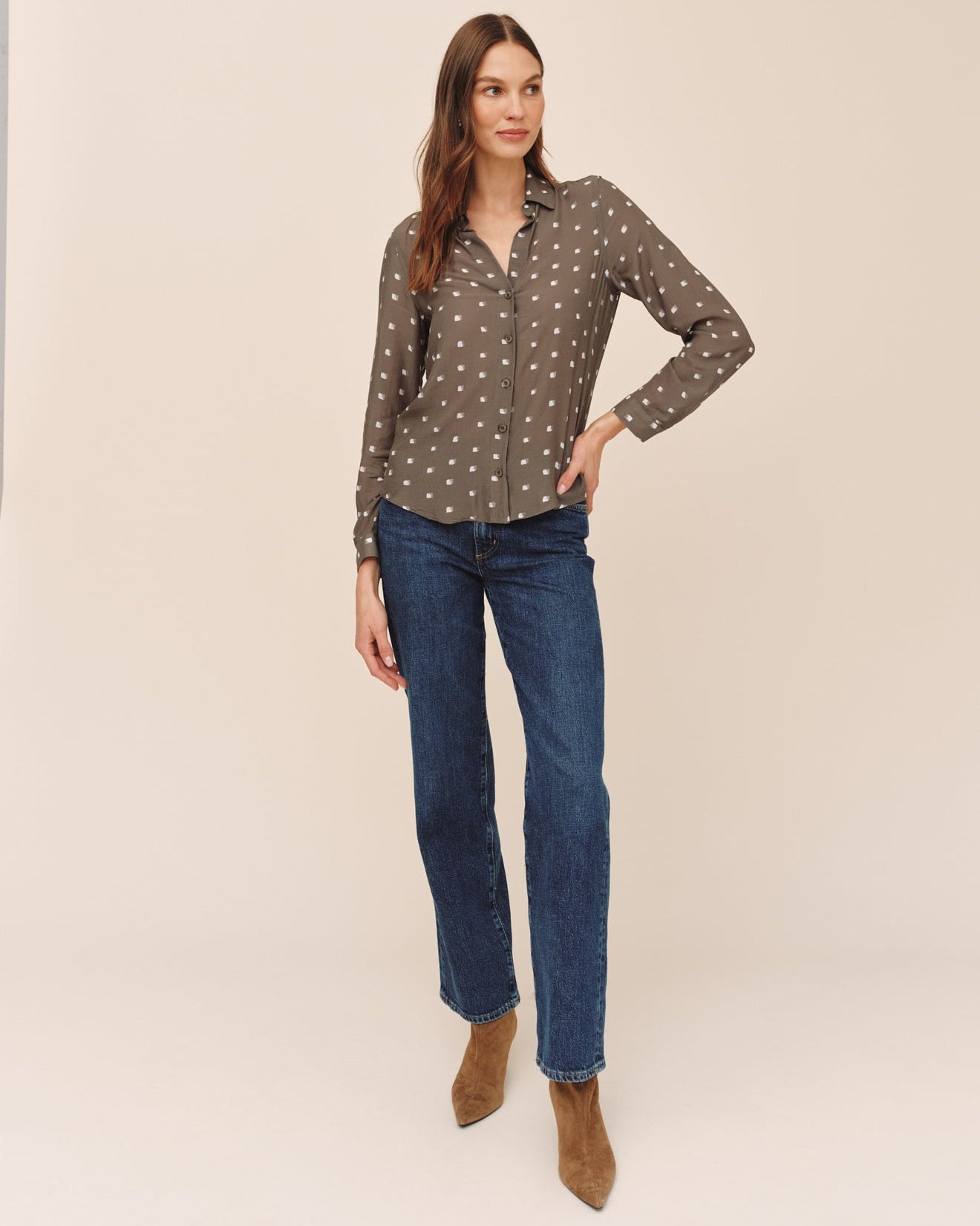 Bella Dahl Classic Button Down - Olive Mosaic Print