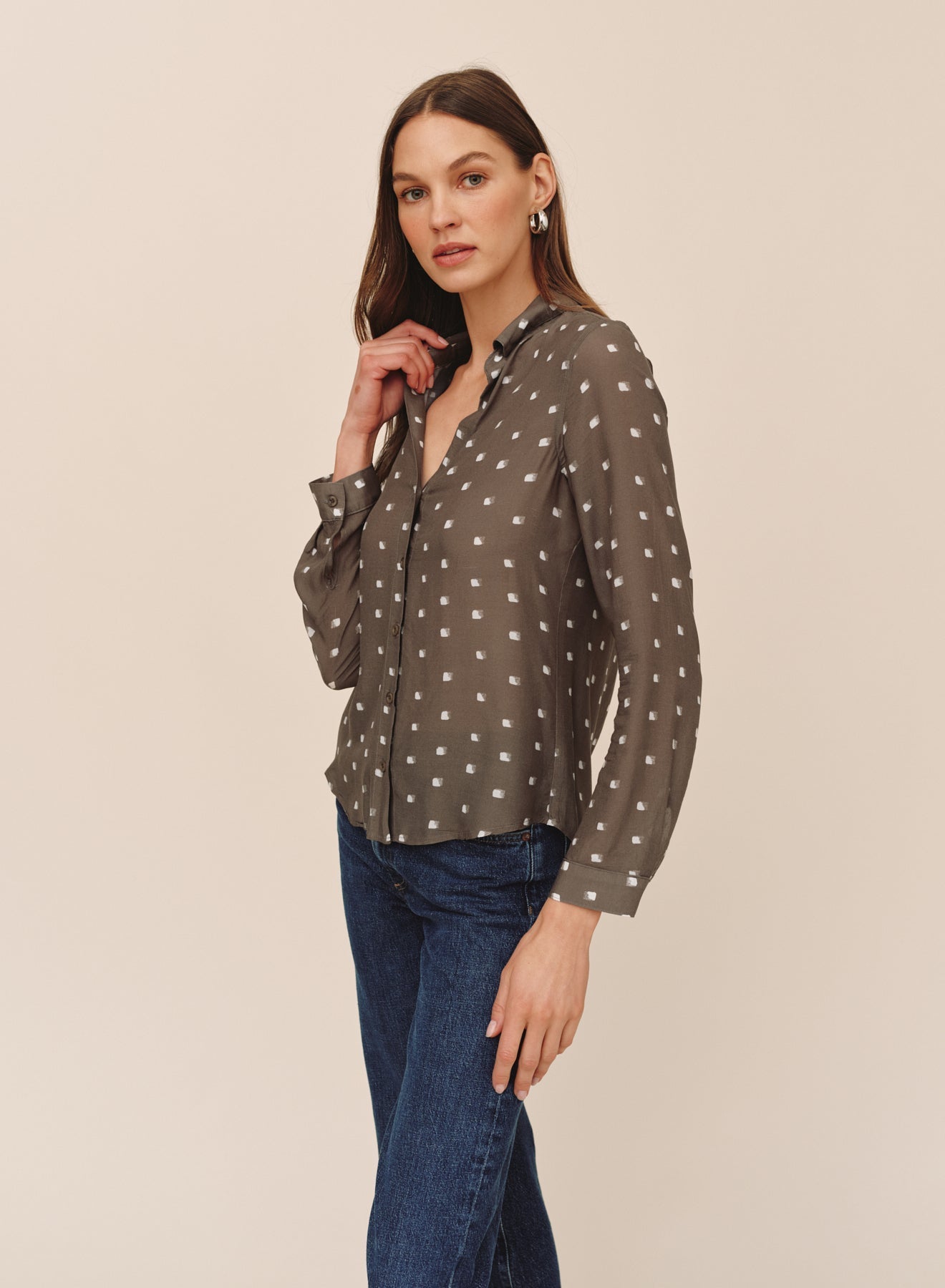 Bella Dahl Classic Button Down - Olive Mosaic Print
