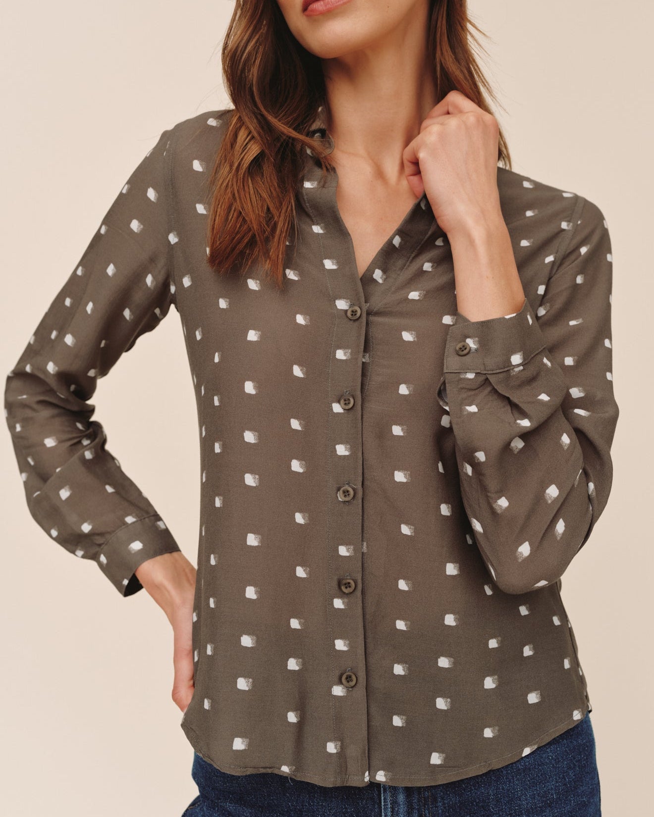 Bella Dahl Classic Button Down - Olive Mosaic Print