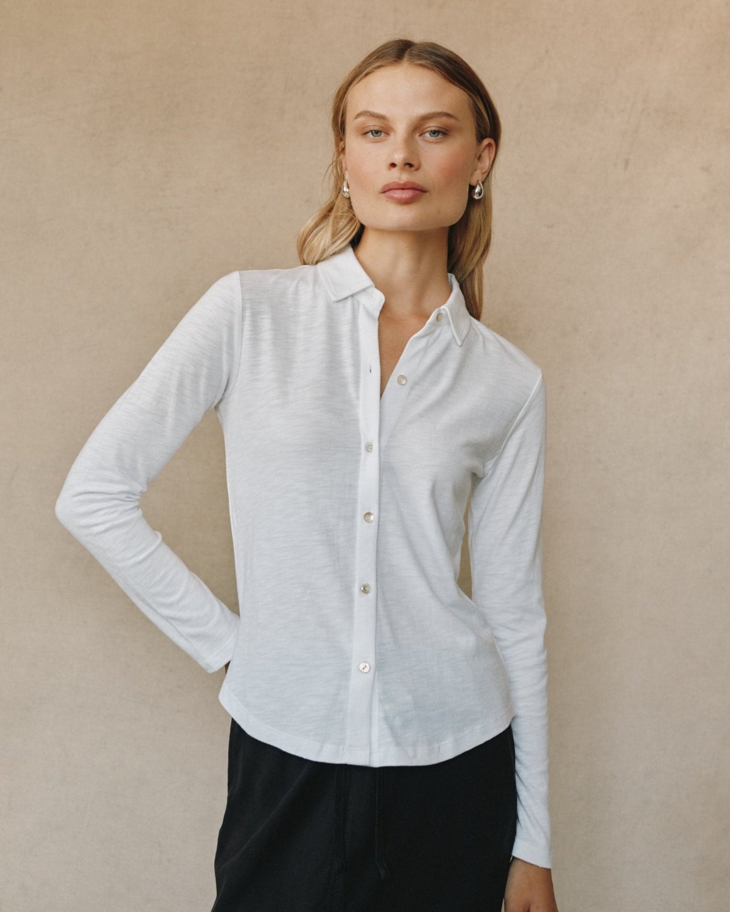 Bella Dahl Long Sleeve Knit Button Down - White - Bella Dahl
