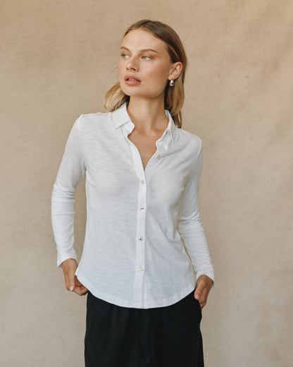 Bella Dahl Long Sleeve Knit Button Down - White - Bella Dahl