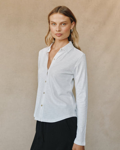 Bella Dahl Long Sleeve Knit Button Down - White - Bella Dahl