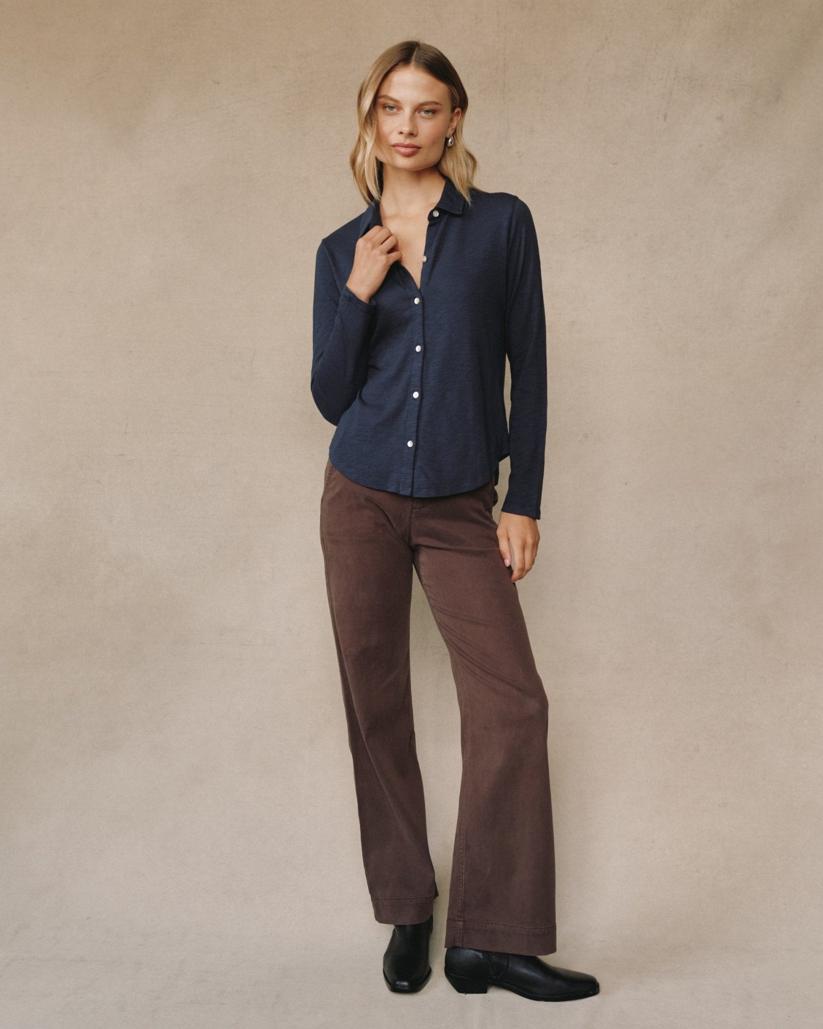 Bella Dahl Long Sleeve Knit Button Down in Endless Sea - Bella Dahl