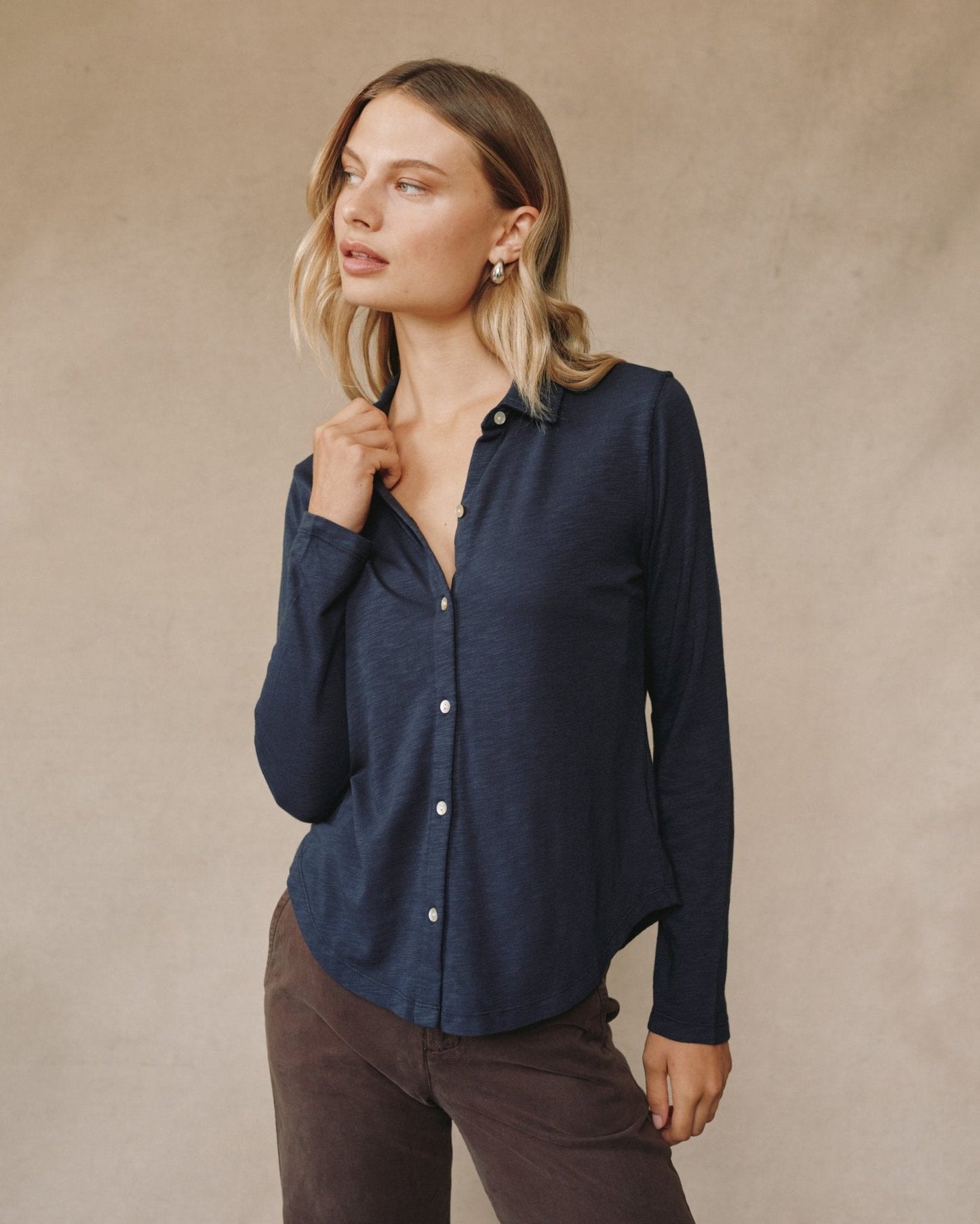Bella Dahl Long Sleeve Knit Button Down in Endless Sea - Bella Dahl