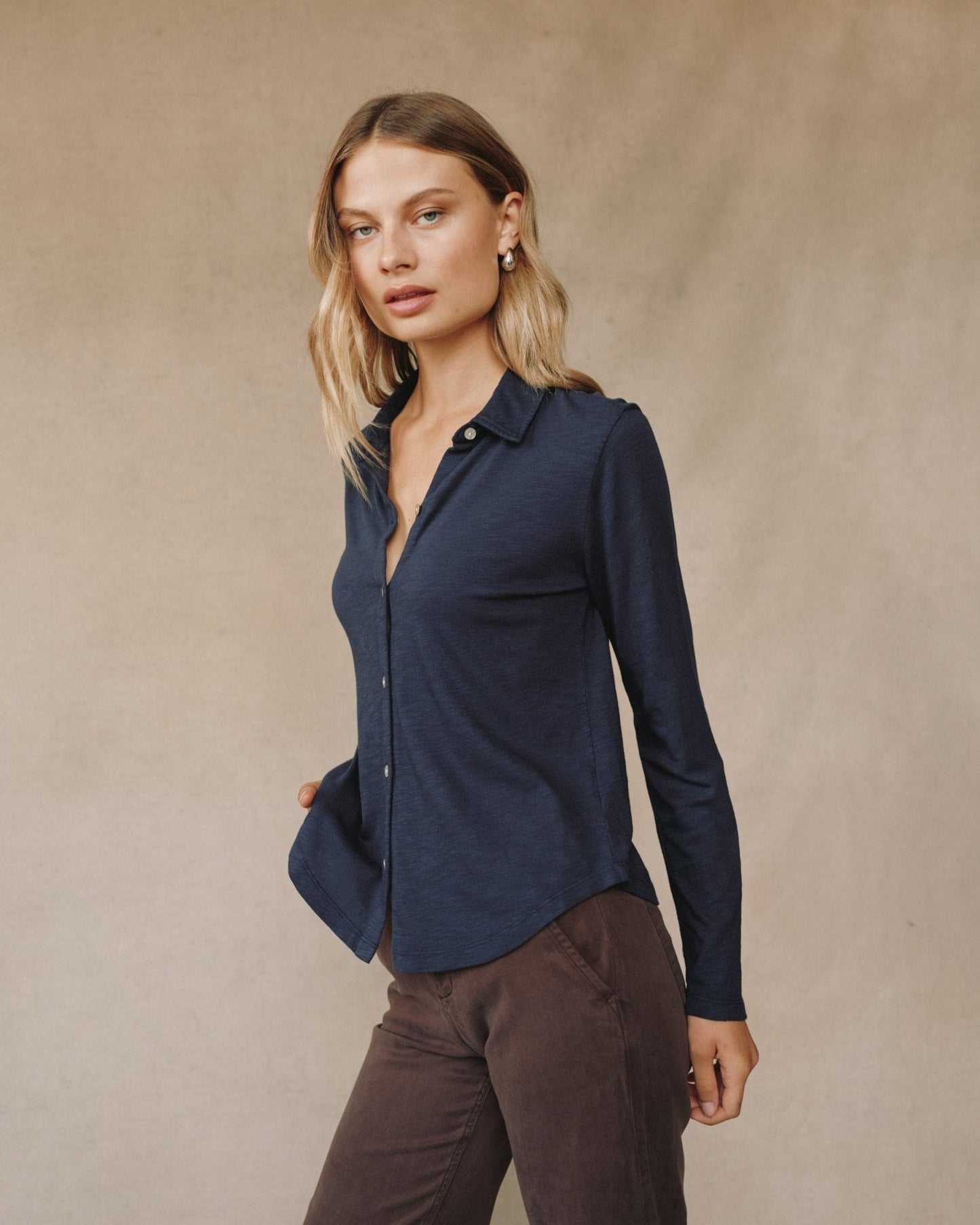 Bella Dahl Long Sleeve Knit Button Down in Endless Sea - Bella Dahl