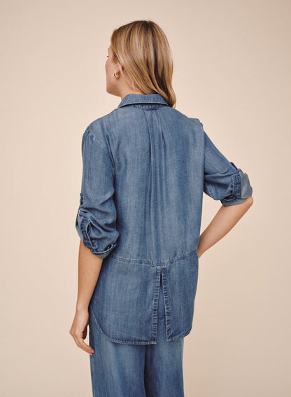 Bella Dahl Split Back Button Down - Shadow Blue Wash
