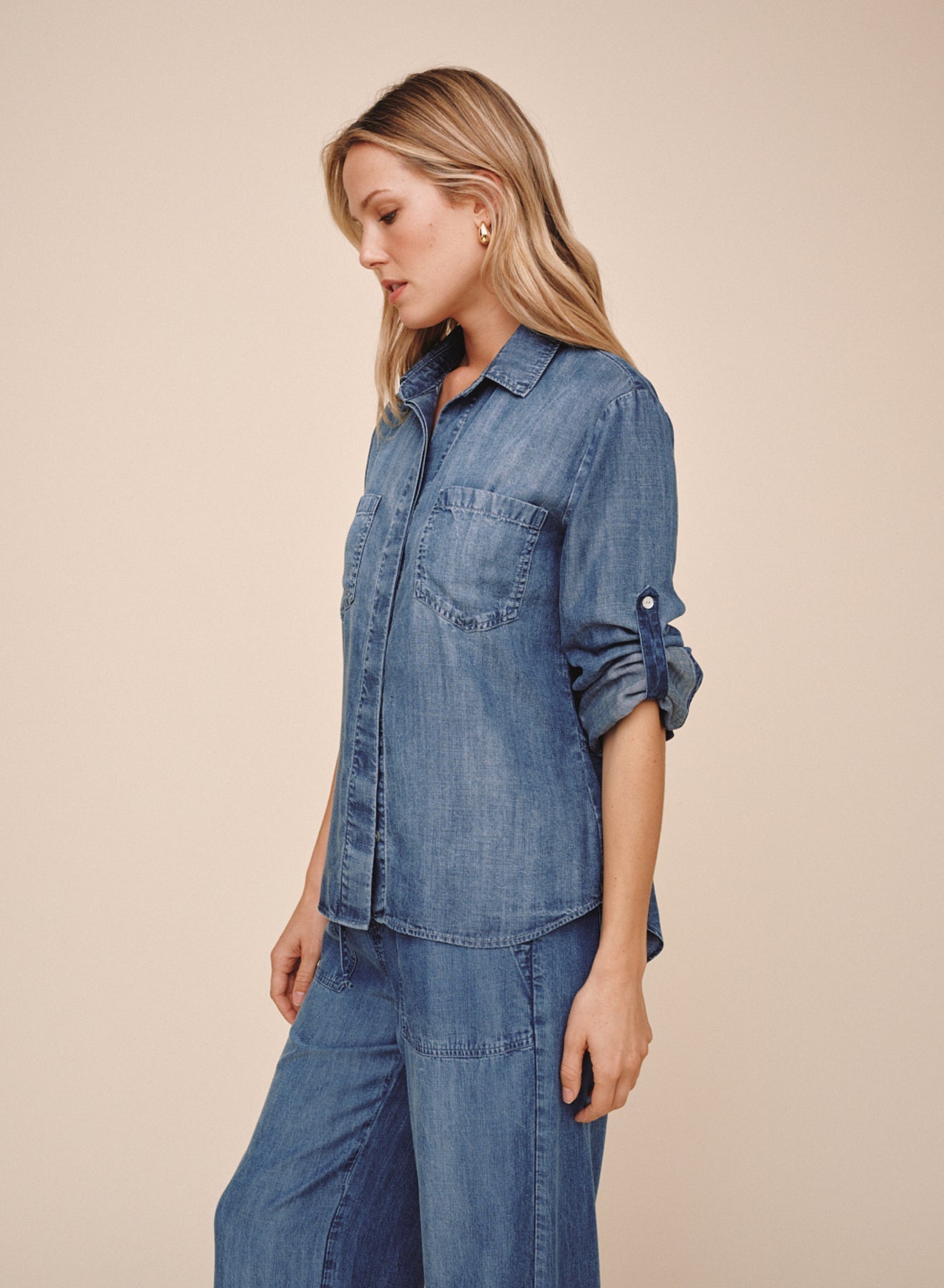 Bella Dahl Split Back Button Down - Shadow Blue Wash