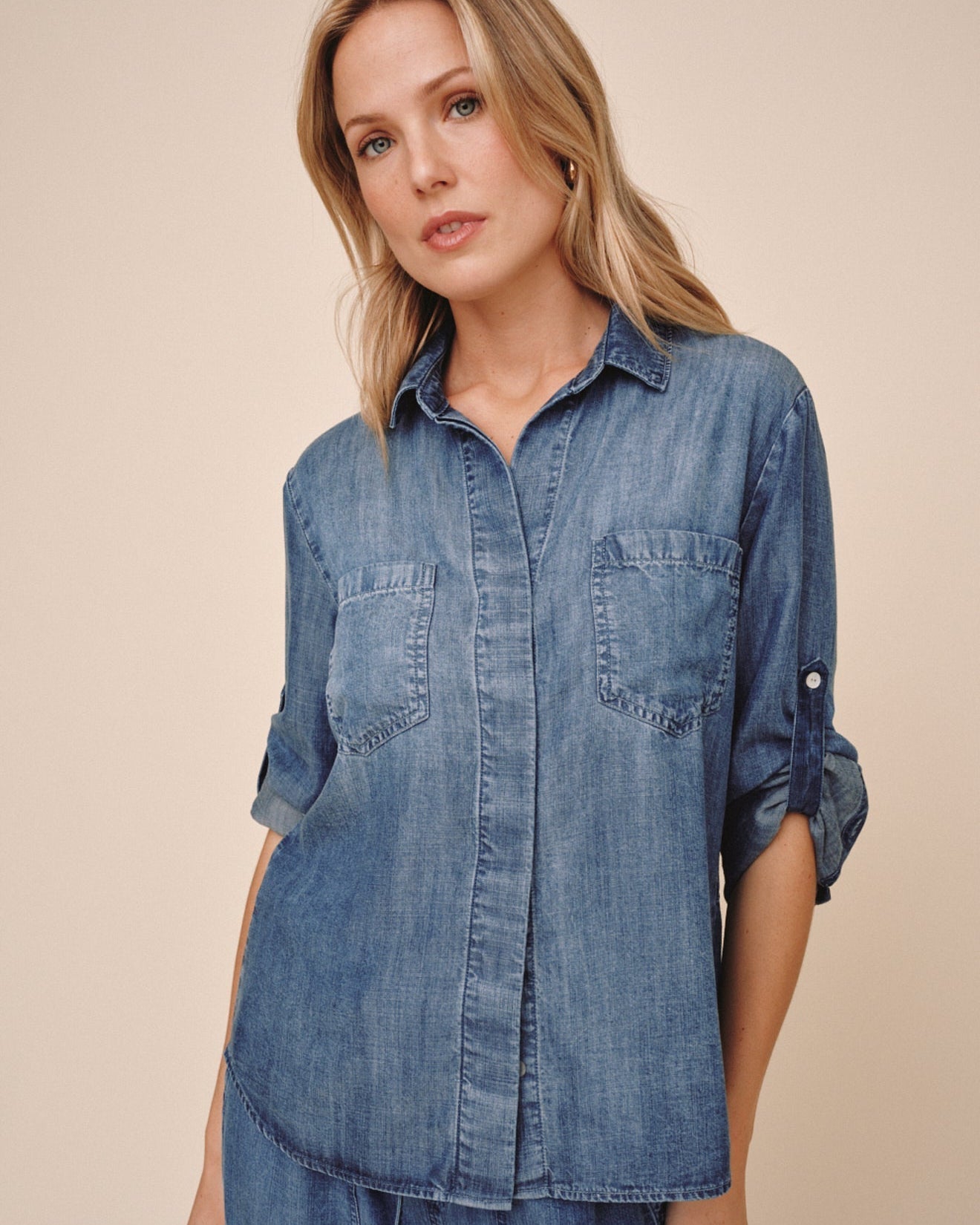 Bella Dahl Split Back Button Down - Shadow Blue Wash