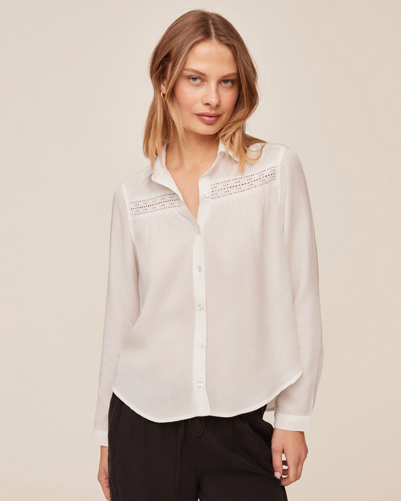 Bella Dahl Long Sleeve Shirt With Lace Inset - Ivory