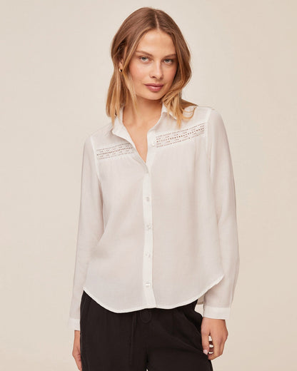 Bella Dahl Long Sleeve Shirt With Lace Inset - Ivory