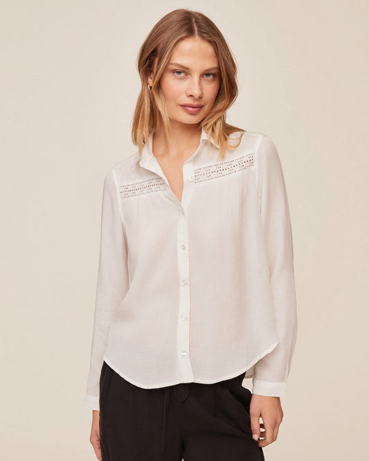 Bella Dahl Long Sleeve Shirt With Lace Inset - Ivory