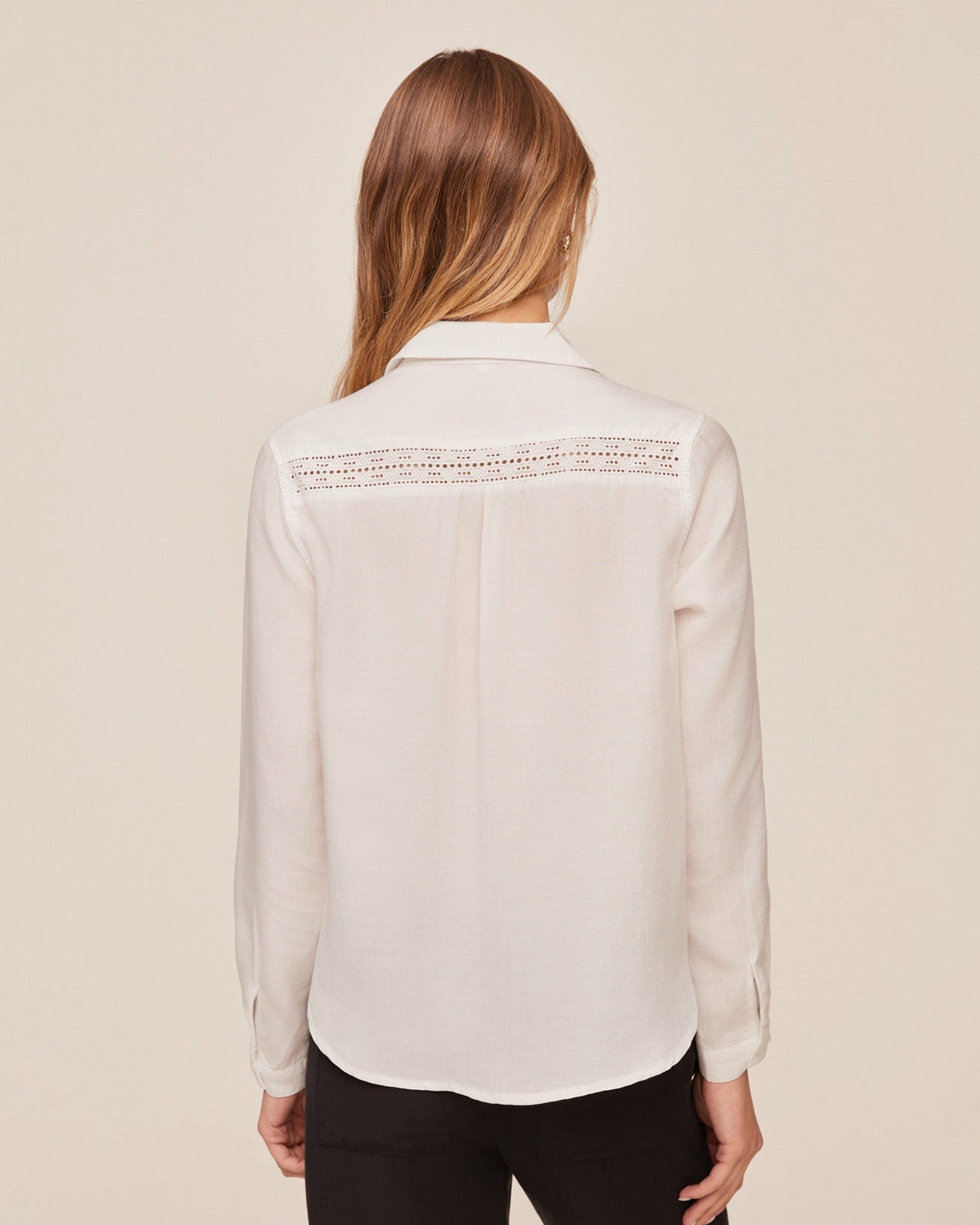 Bella Dahl Long Sleeve Shirt With Lace Inset - Ivory