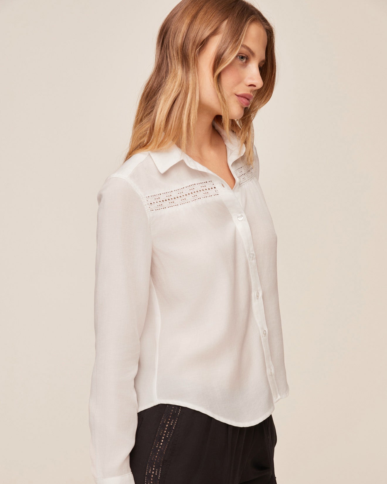 Bella Dahl Long Sleeve Shirt With Lace Inset - Ivory