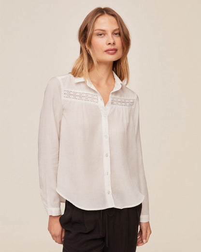 Bella Dahl Long Sleeve Shirt With Lace Inset - Ivory