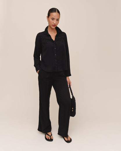 Bella Dahl Long Sleeve Shirt With Lace Inset - Black
